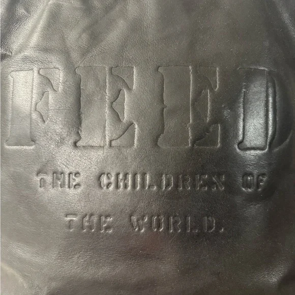 Black FEED The Children Of The World Black Leather Tote Bag - Picture 3 of 9